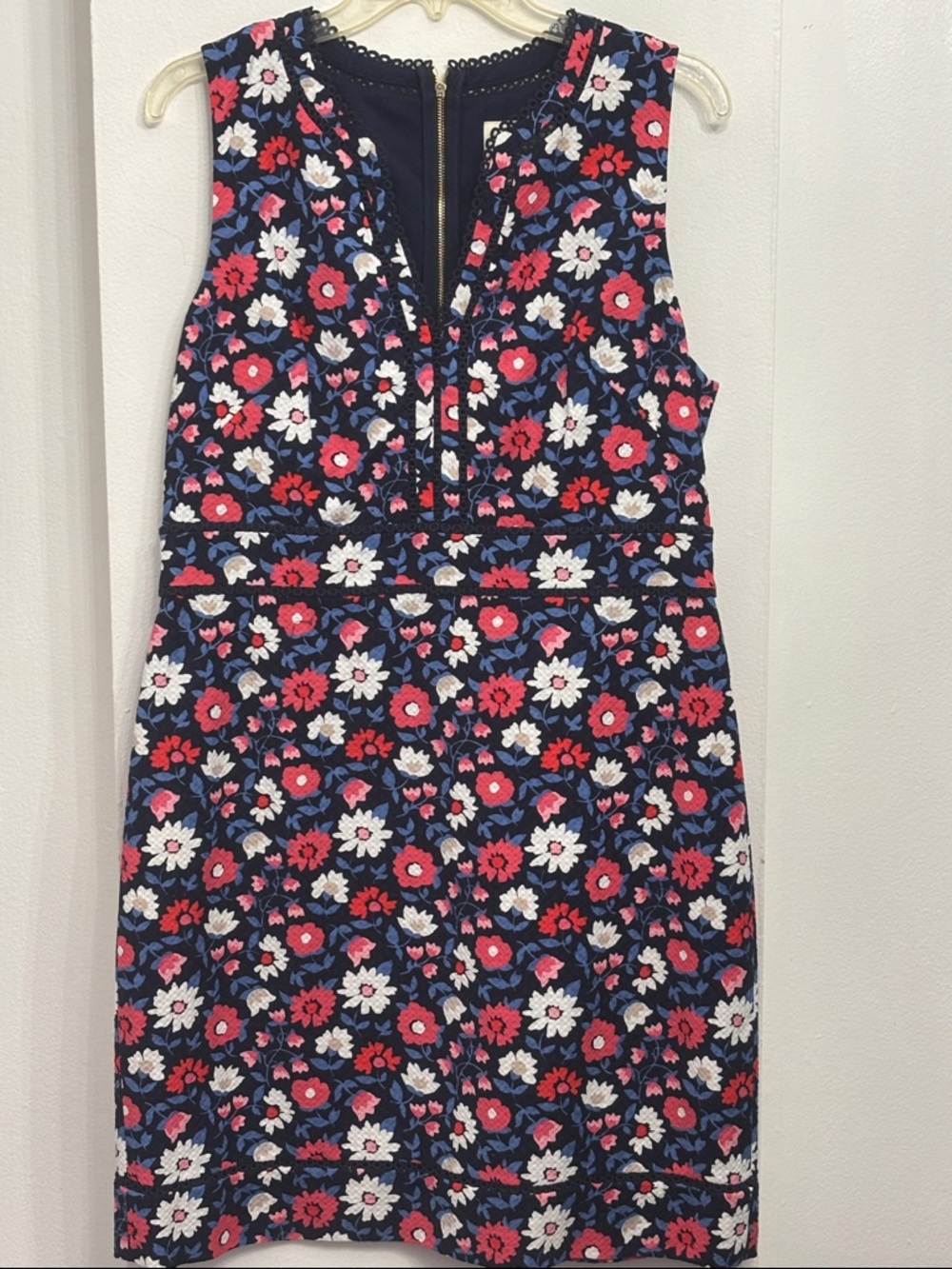 Kate Spade Navy Floral Sleeveless Sheath Cotton Dress Pink/White Blooms Size 14